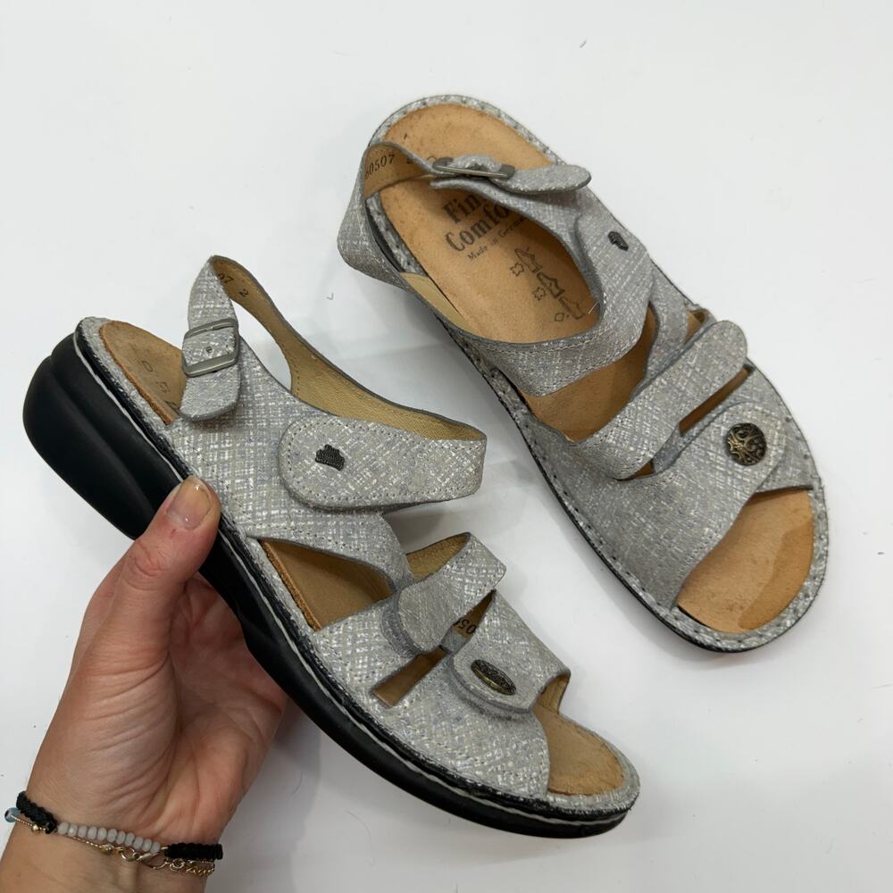 $310 Finn Comfort Gray Gomera Soft Sandal 37 / 7